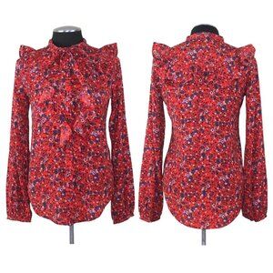 Abercrombie & Fitch Floral Ruffled Mock Neck Button-Down Top – Size Small